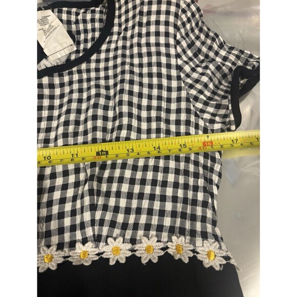 Vtg 90s ALL THAT JAZZ Gingham Babydoll Dress 9 M Black White Sunflower Grunge - Picture 4 of 14